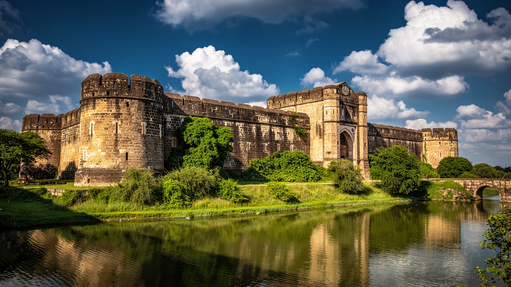 Ahmednagar Fort historic stone walls with moat